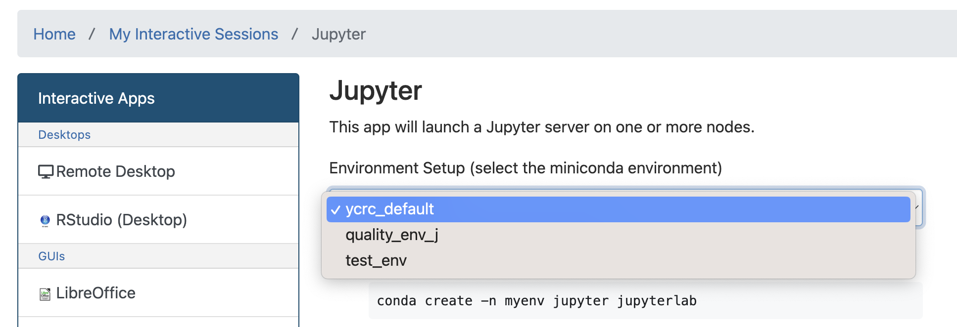 Selecting a Jupyter environment